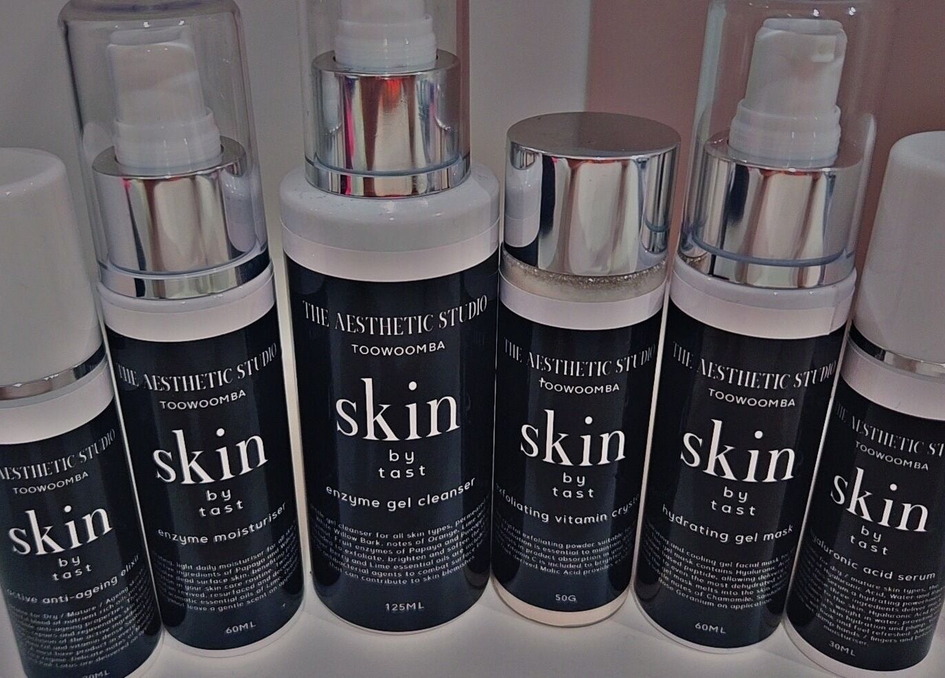 Skincare product lineup at The Aesthetic Studio Toowoomba in Toowoomba, Queensland, AU.