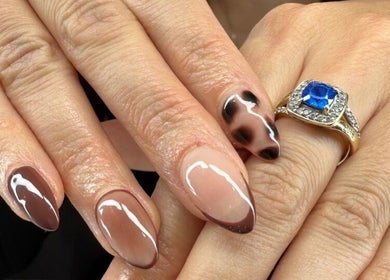 Elegant brown nail art at Polished Nail and Brow Lounge, Dunedin, Florida, US.
