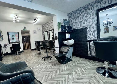 Modern salon interior at The Little Hair & Beauty Studio in Newark, England, GB with stylish decor and seating.