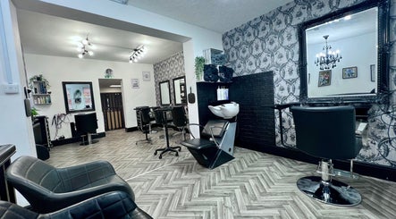 Modern salon interior at The Little Hair & Beauty Studio in Newark, England, GB with stylish decor and seating.