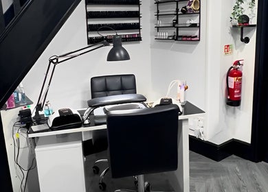 Modern nail station at The Little Hair & Beauty Studio, Newark, England, GB, equipped for professional manicures.