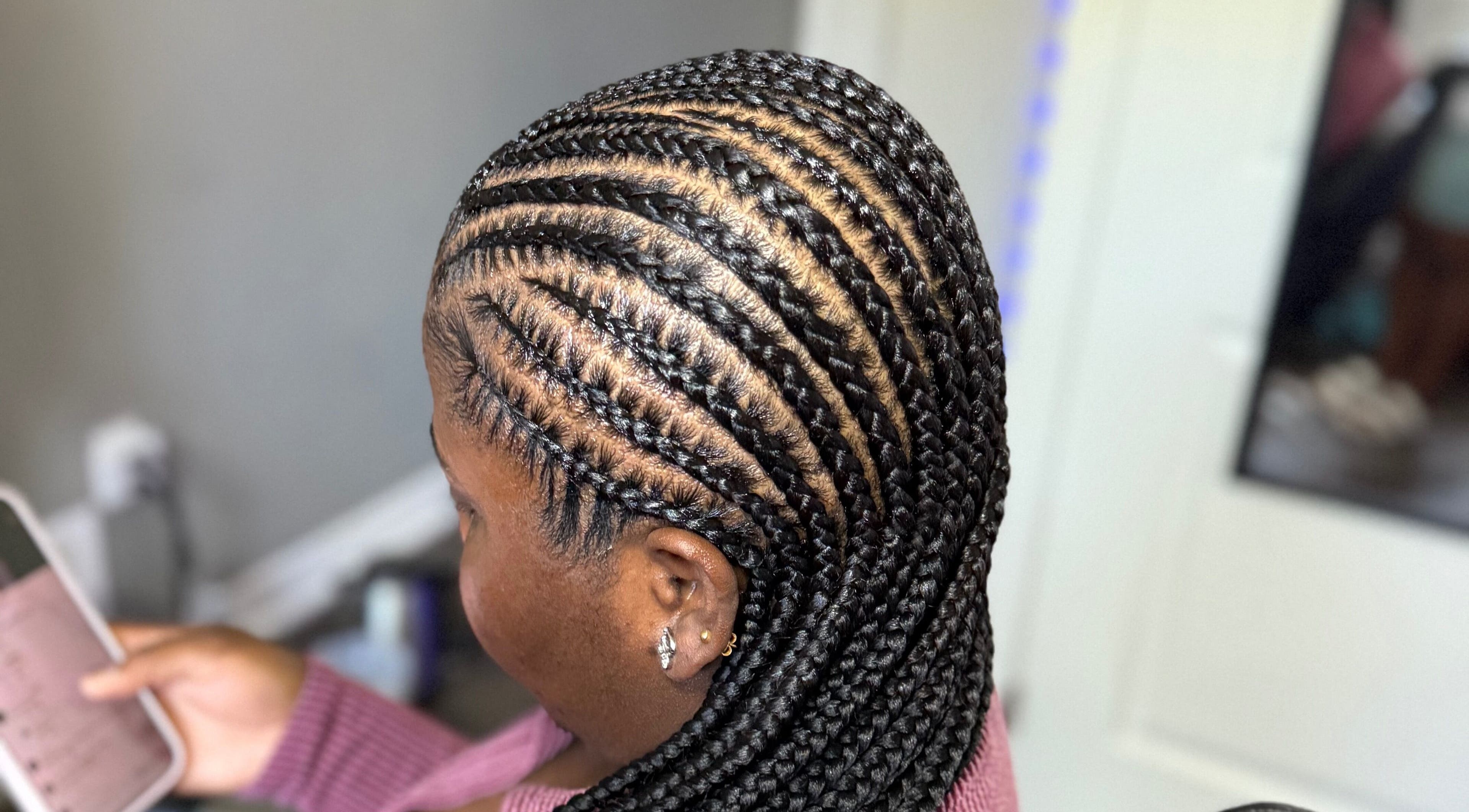 Intricate braiding style at D’lene Hair in Thorold, Ontario, CA showing expert craftsmanship.