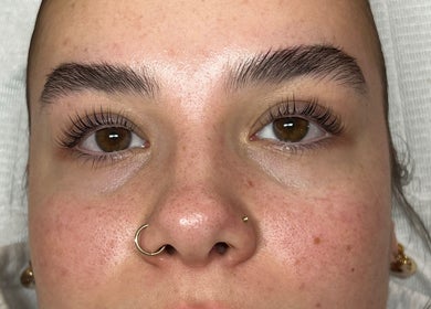 Close-up of enhanced lashes at Lash Studio London, located in London, England, GB.