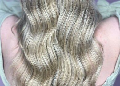 Lustrous blonde waves styled at Anna Francesca hair & beauty, Campbelltown, New South Wales, AU.