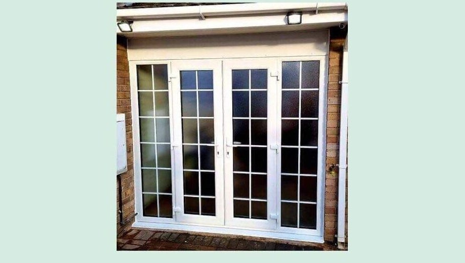 White French doors at Mes Amis Aesthetics in Abbeydale, England, GB welcome guests.