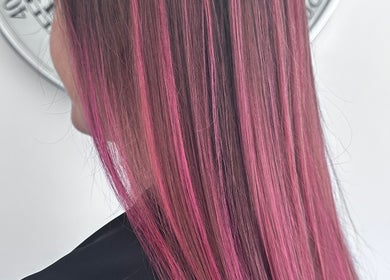 Pink hair styling at No40 Hair & Beauty, Camborne, England, GB.