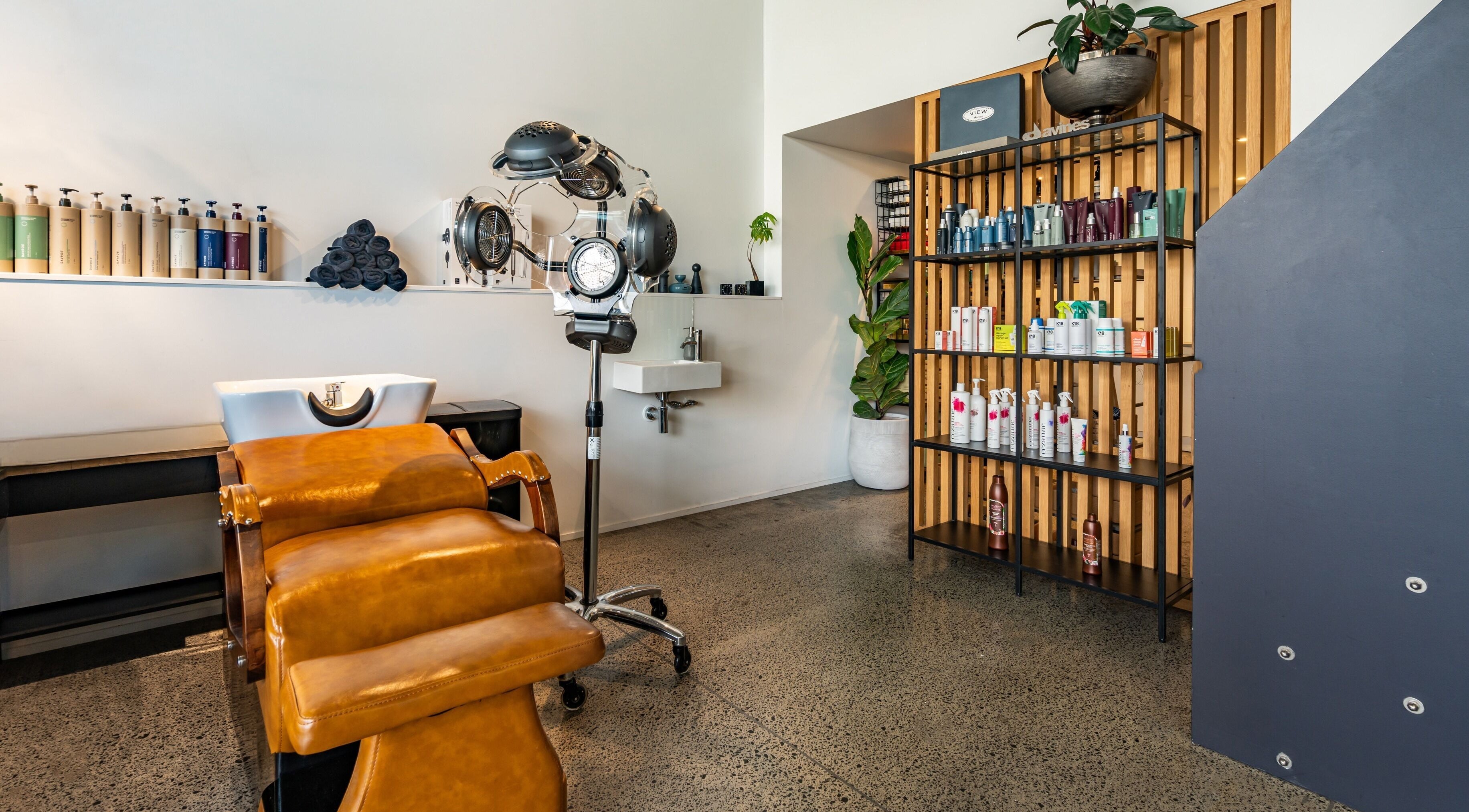 Modern hair styling chair and products at The Colour Bar, Auckland, Auckland, NZ.