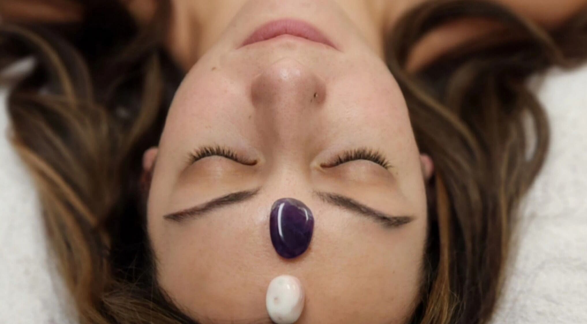 Relaxing crystal facial treatment at Enlightened Esthetics in Woodstock, Georgia, US enhances calm and wellness.