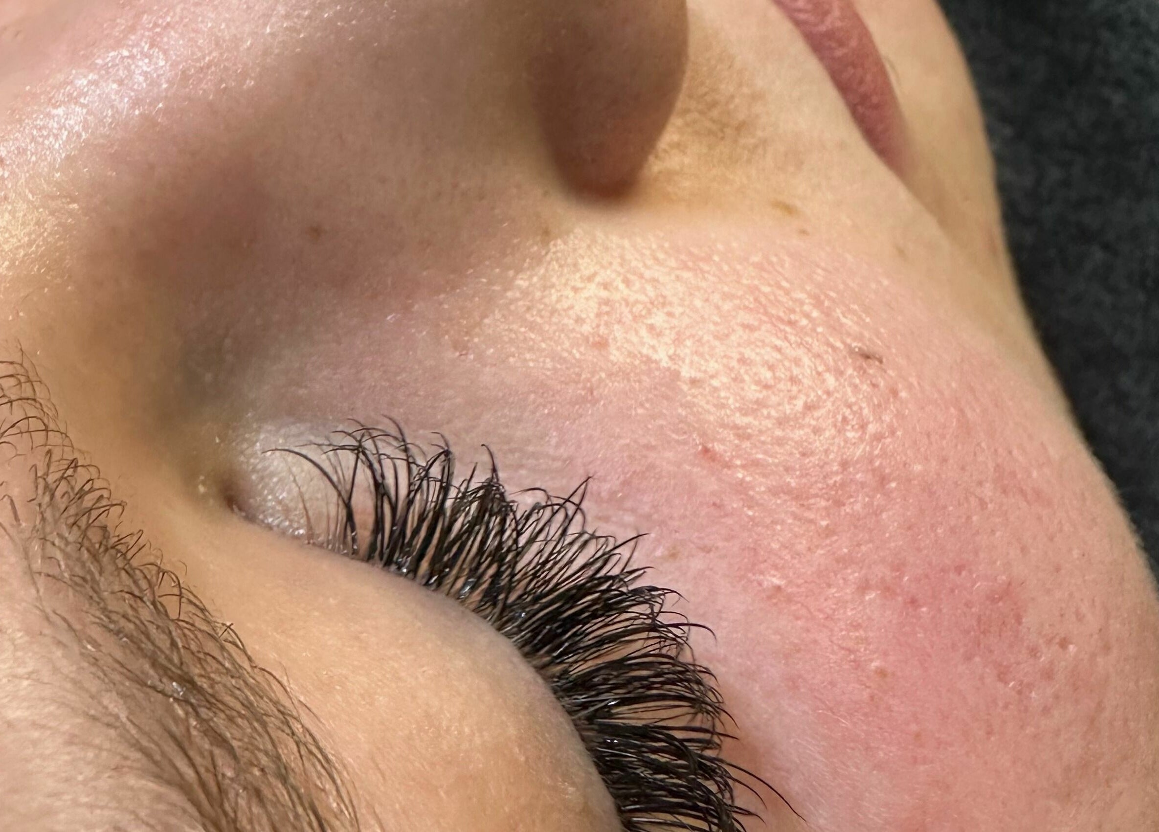 Close-up of enhanced eyelashes at Glitteratti Salón Florida in Ormond Beach, Florida, US.