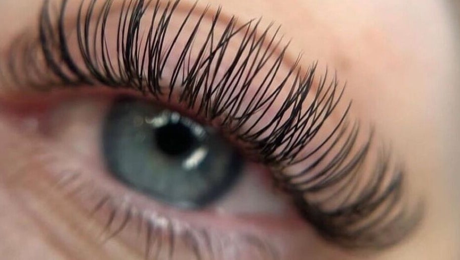 Closeup of expertly applied eyelash extensions at The Lash Lounge, Bridgwater, England, GB.