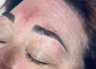 Close-up of perfectly shaped brows at Dawn Donovan Beauty & Aesthetics, village, England, GB.