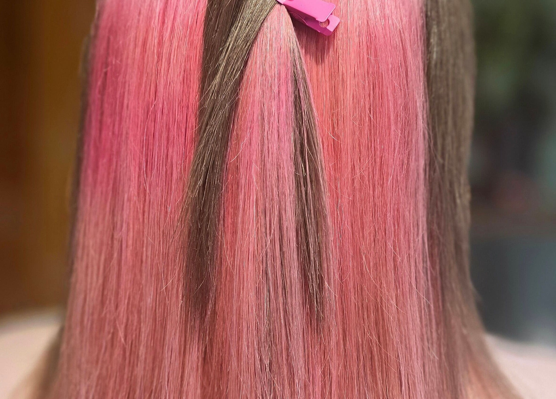 Vibrant pink and brown hair at Unique Hair Design, Nelson, Nelson, NZ.