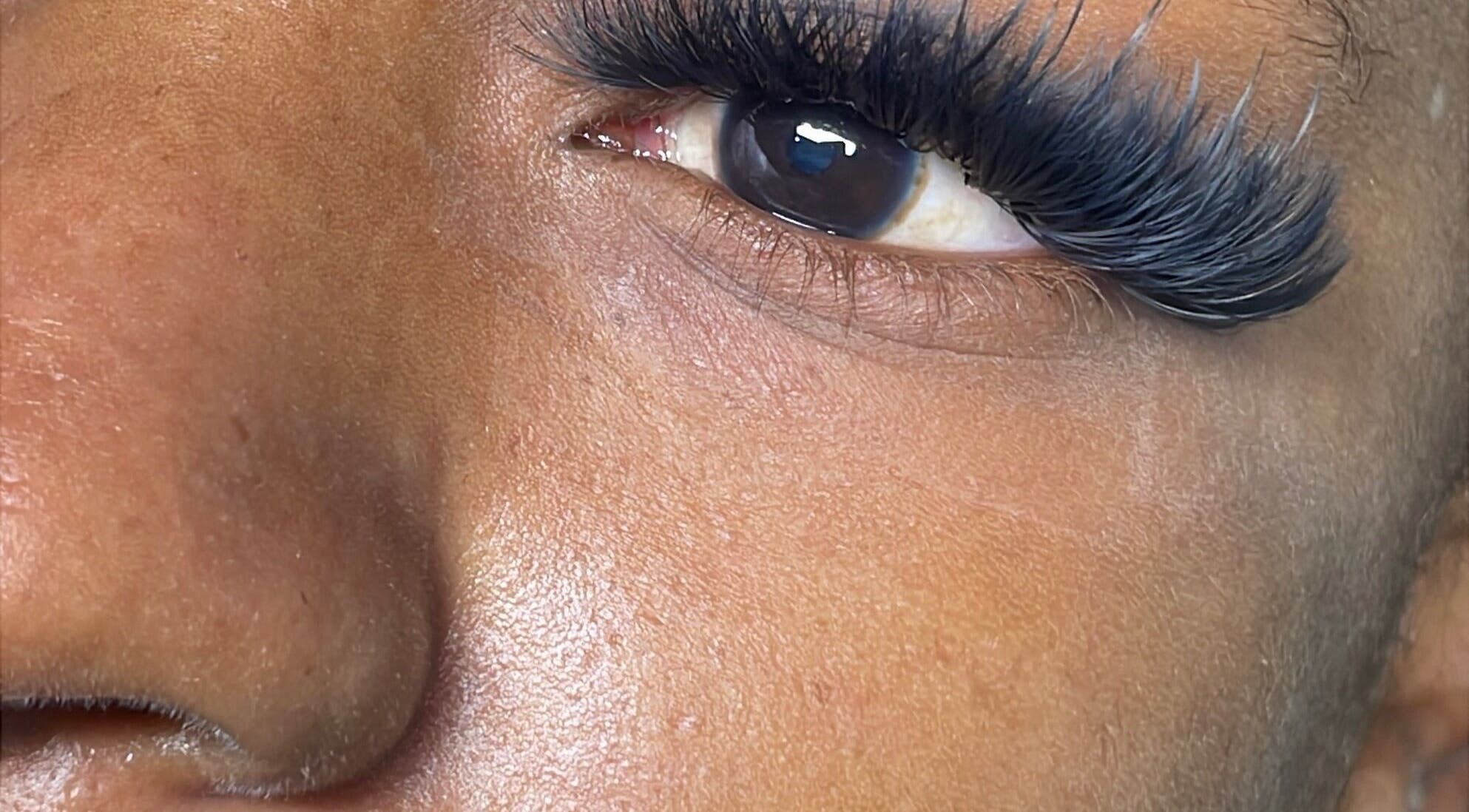 Close-up of elegant eyelash extensions at iLashanty, Kingston, St. Andrew Parish, JM.