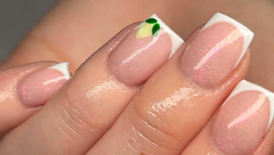 French manicure with delicate sparkle by Beauty by Lilly Mae in Stanton Hill, England, GB.