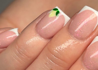 French manicure with delicate sparkle by Beauty by Lilly Mae in Stanton Hill, England, GB.