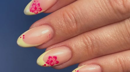 Close-up of floral nail art design at Beauty by Lilly Mae, Stanton Hill, England, GB.