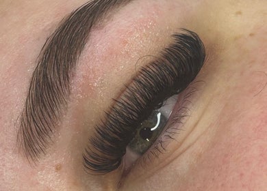 Close-up of eyelash extensions by Beauty by Lilly Mae in Stanton Hill, England, GB.