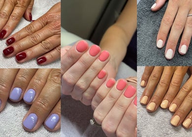 Diverse nail polish colors displayed at Tiffani Blu Studios, Atlanta, Georgia, US showcasing manicure art.