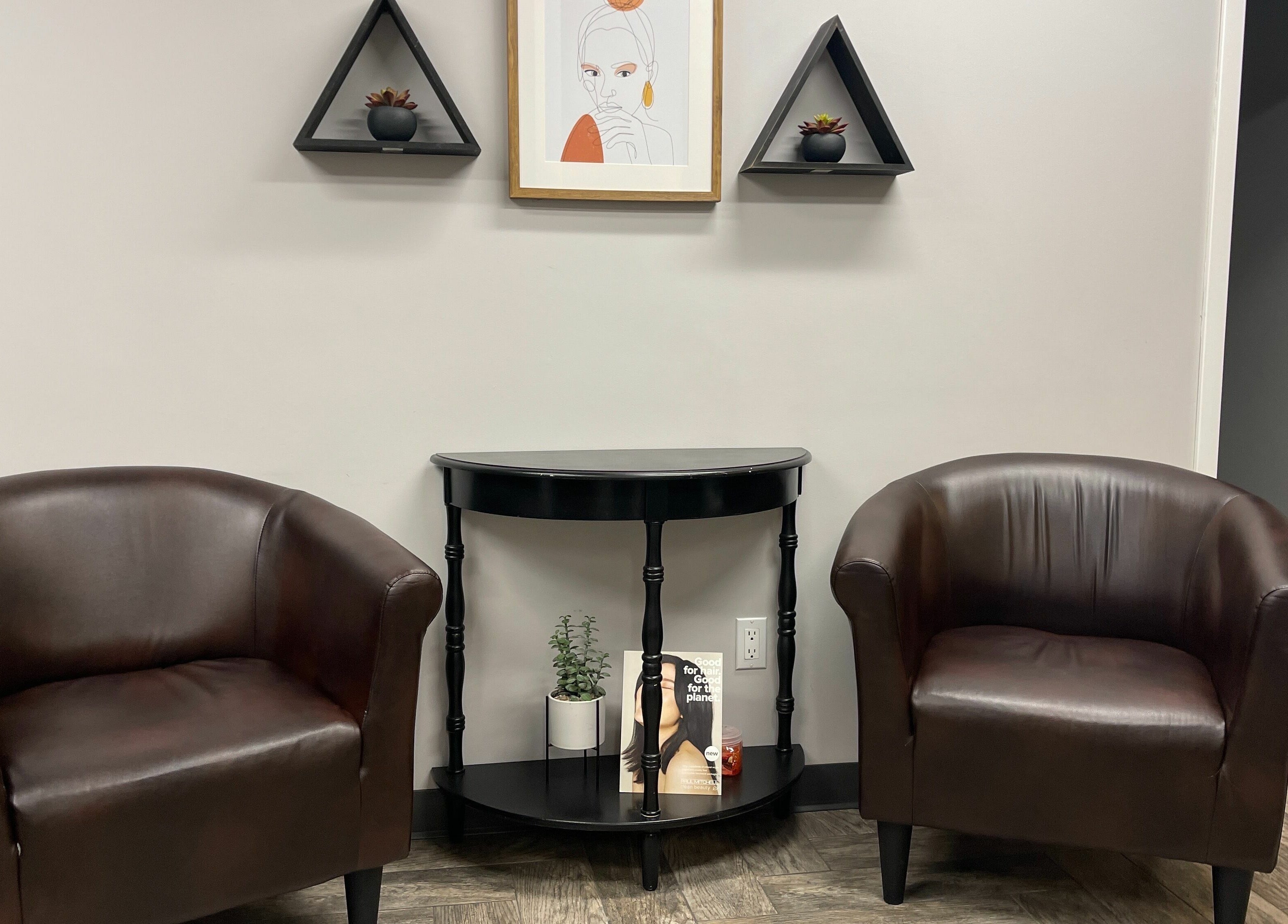 Elegant seating area inside 66B Salon Meg B and Alicia C in Easthampton, Massachusetts, US.