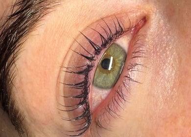 Close-up of styled eyelashes at Betts Beauty, Farington, England, GB enhancing eye beauty.