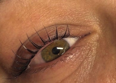 Close-up of eye with lashes at Betts Beauty, Farington, England, GB. Showcasing lash artistry.