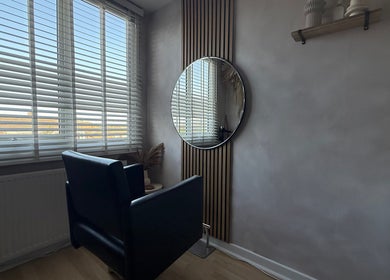 Elegant styling chair and round mirror in Hairology By Rosie, Garforth, England, GB.