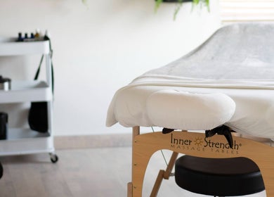 Soothing massage table at Spirit Water Spa, Ainsworth, BC, CA for ultimate relaxation experience.