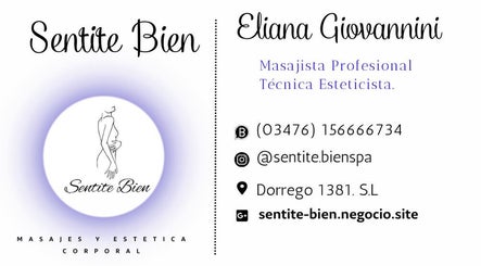 Tarjeta de presentación de Sentite Bien en San Lorenzo, Santa Fe, AR con contacto y dirección.