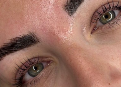 Close-up of perfectly groomed eyebrows at LJT Aesthetics, Herne Bay, England, GB.