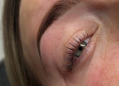 Close-up of perfectly curled eyelashes at LJT Aesthetics, Herne Bay, England, GB.