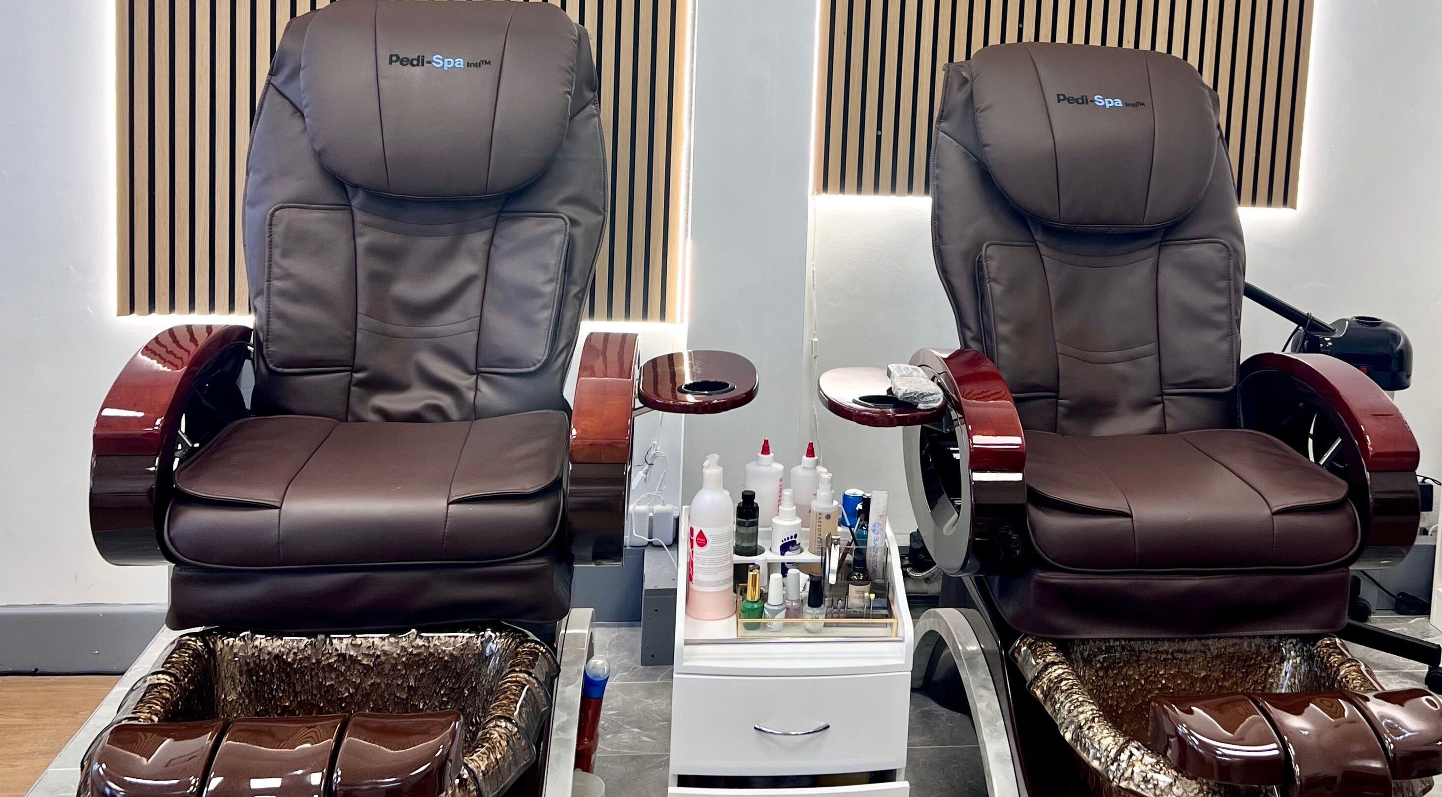Luxurious pedicure chairs at Broadstone Nails and Spa, Poole, England, GB, offering premium foot care.