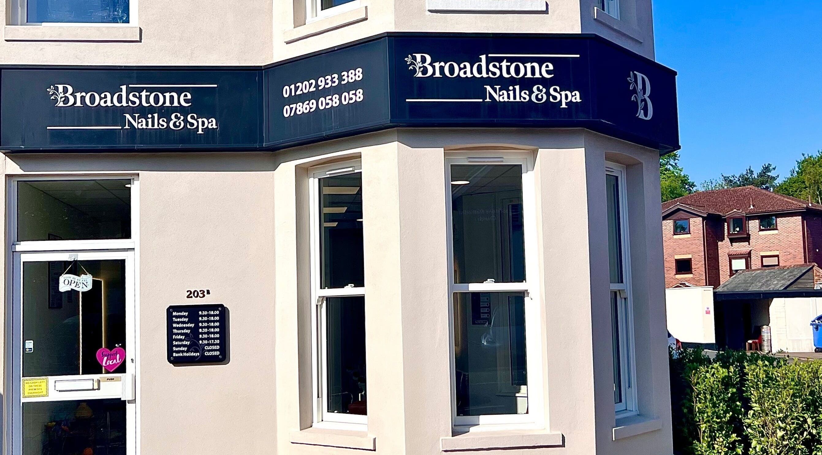 Broadstone Nails and Spa exterior view in Poole, England, GB showcases modern design and inviting entrance.