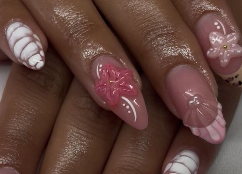 Intricate floral nail art at A Dose of Sof, Vancouver, British Columbia, CA.