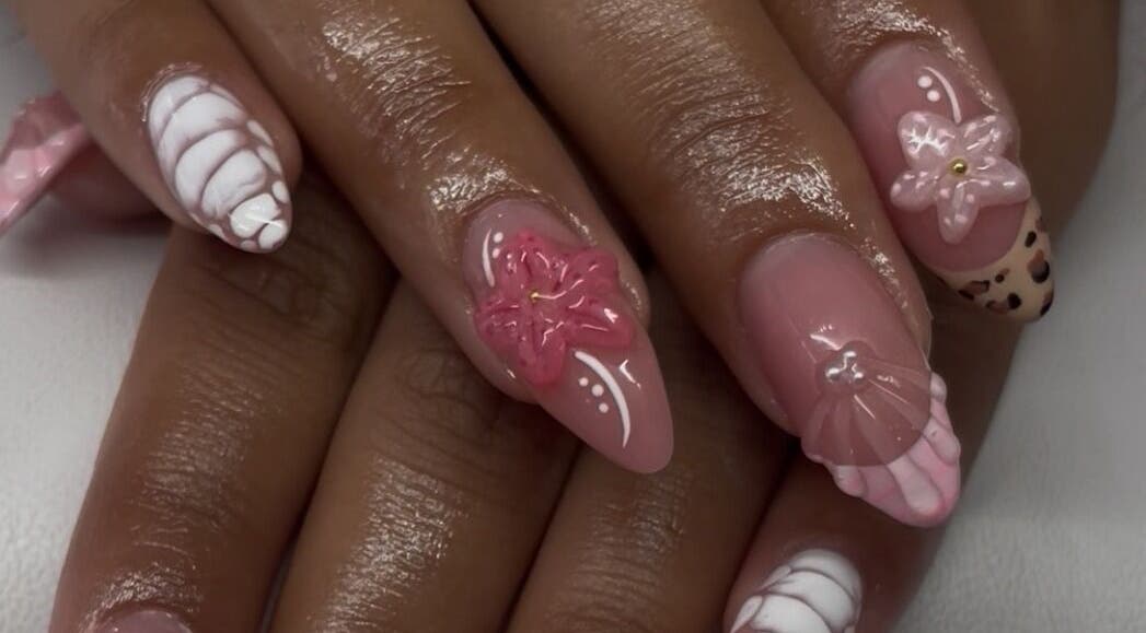 Intricate floral nail art at A Dose of Sof, Vancouver, British Columbia, CA.