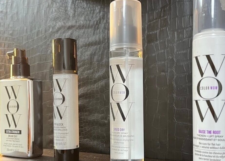 Color WOW hair products displayed at Studio M, Euless, Texas, US, showcasing expert haircare solutions.