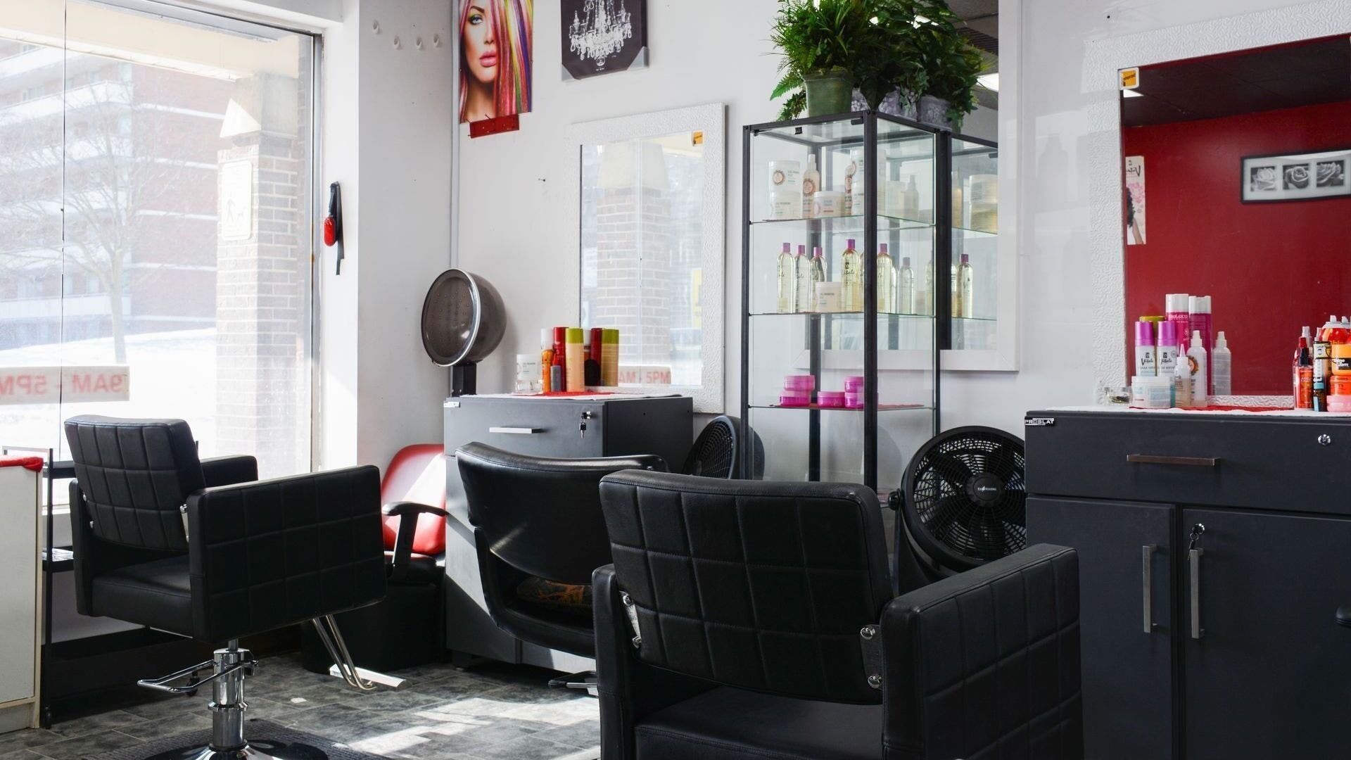 Chic salon chairs at Hair N Extensions Boutique | North York, Toronto, Ontario, CA for beauty treatments.