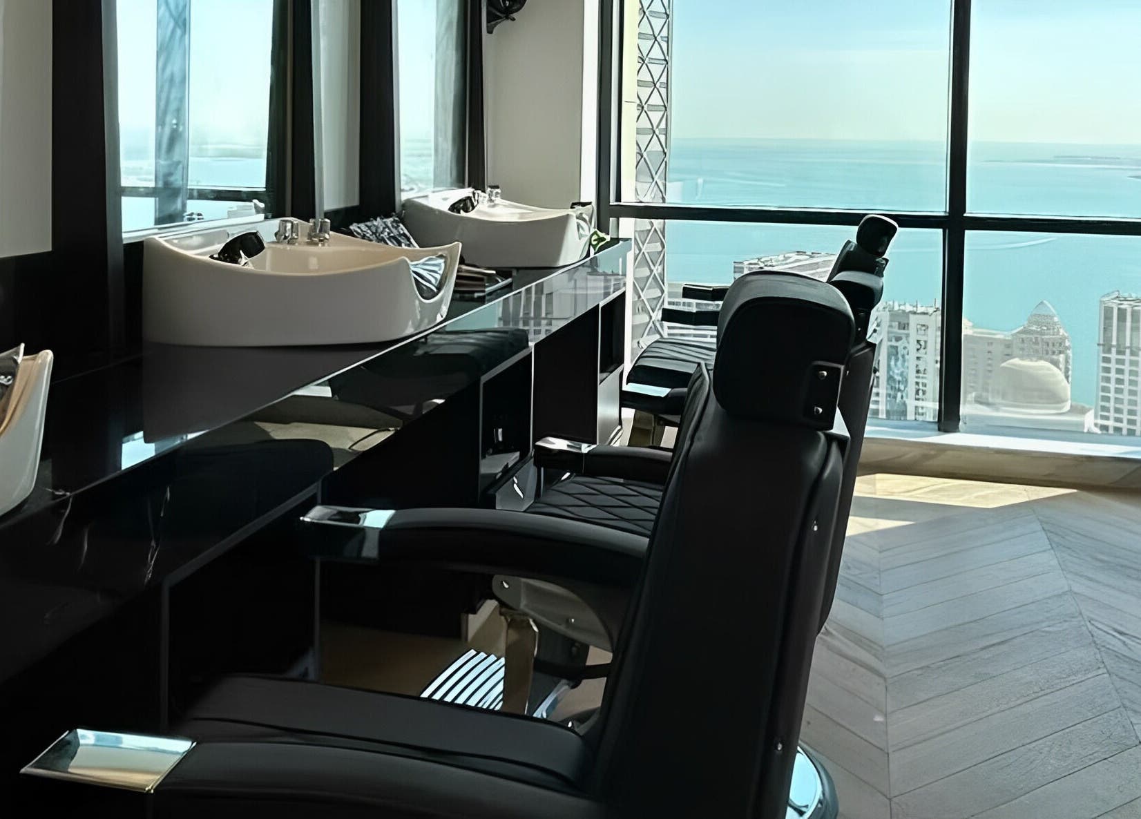 Luxurious salon station with a stunning skyline view at AlSagheer Salon, Doha, Doha Municipality, QA.