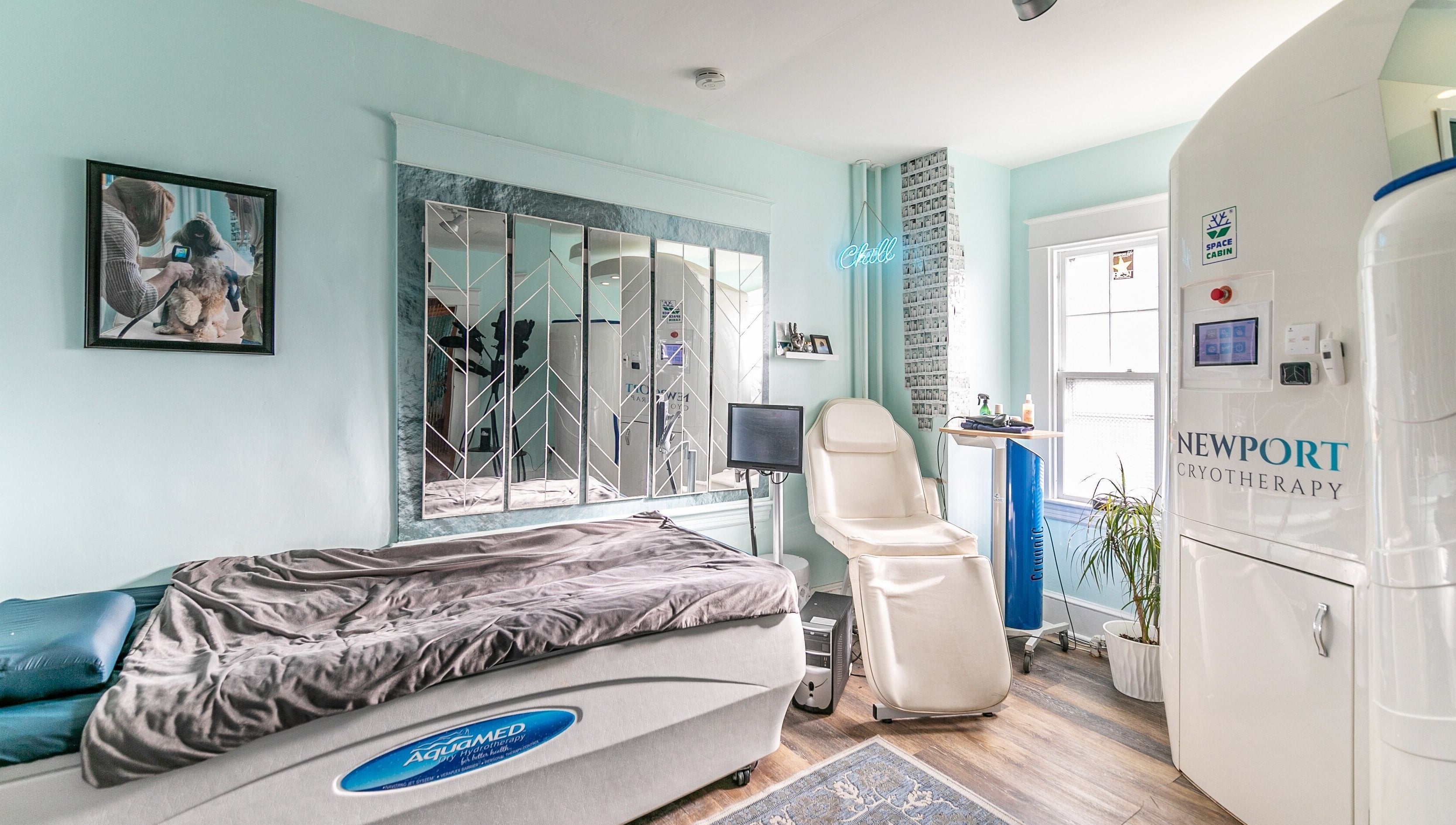 Relaxing cryotherapy room at Middletown, Rhode Island, US with modern equipment and soothing ambiance.