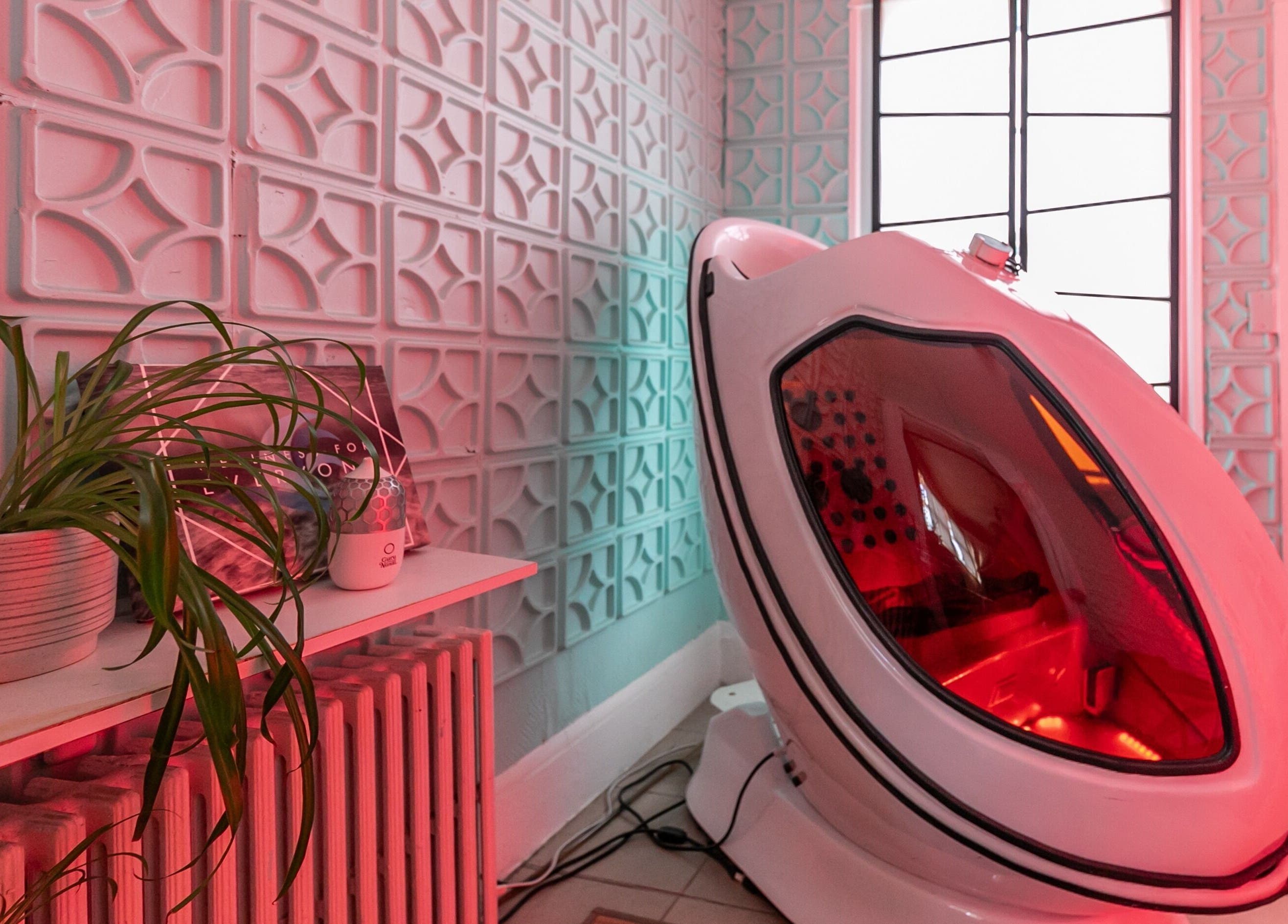 Spa pod and modern decor at Middletown, Middletown, Rhode Island, US, offering a unique relaxation experience.