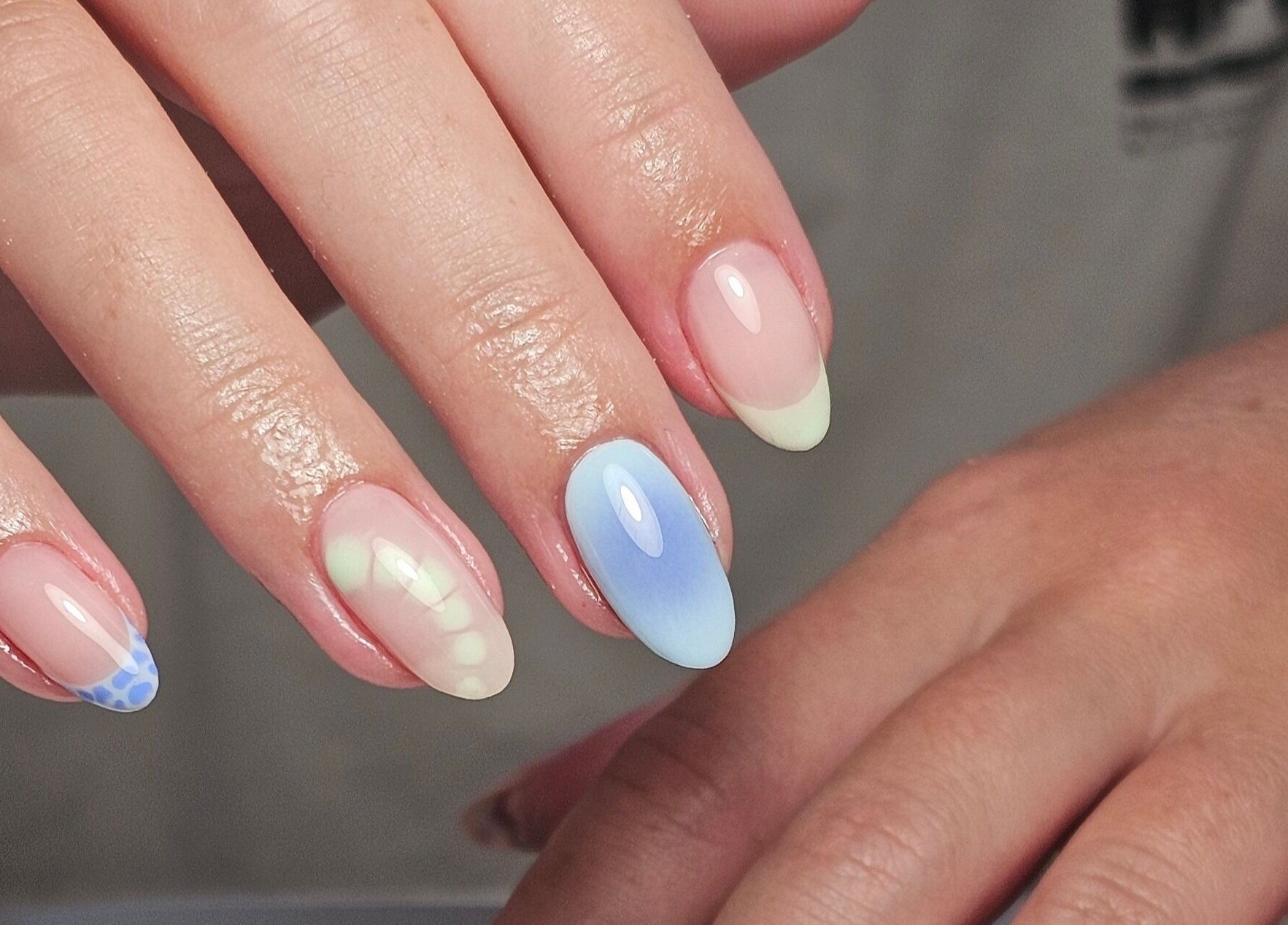 Elegant pastel nail art at Nails by Alissia, Bournemouth, England, GB.