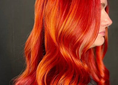 Vibrant red hair styling at Jordan Alexander @ Bathgate, Bathgate, Scotland, GB.