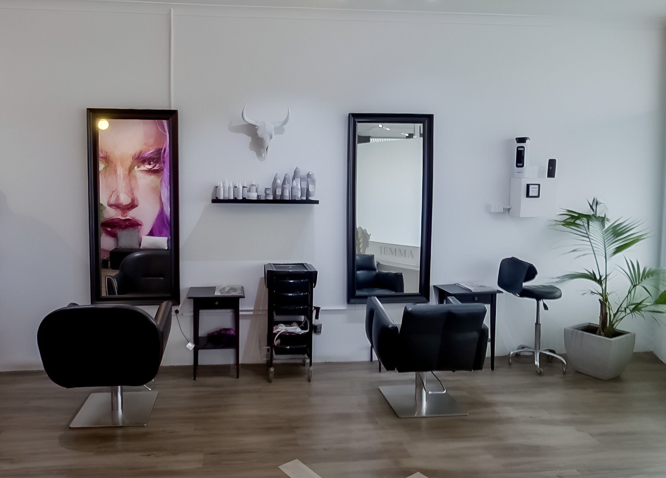 Jemma May's stylish salon interior in Albany, Western Australia, AU with modern chairs and contemporary decor.