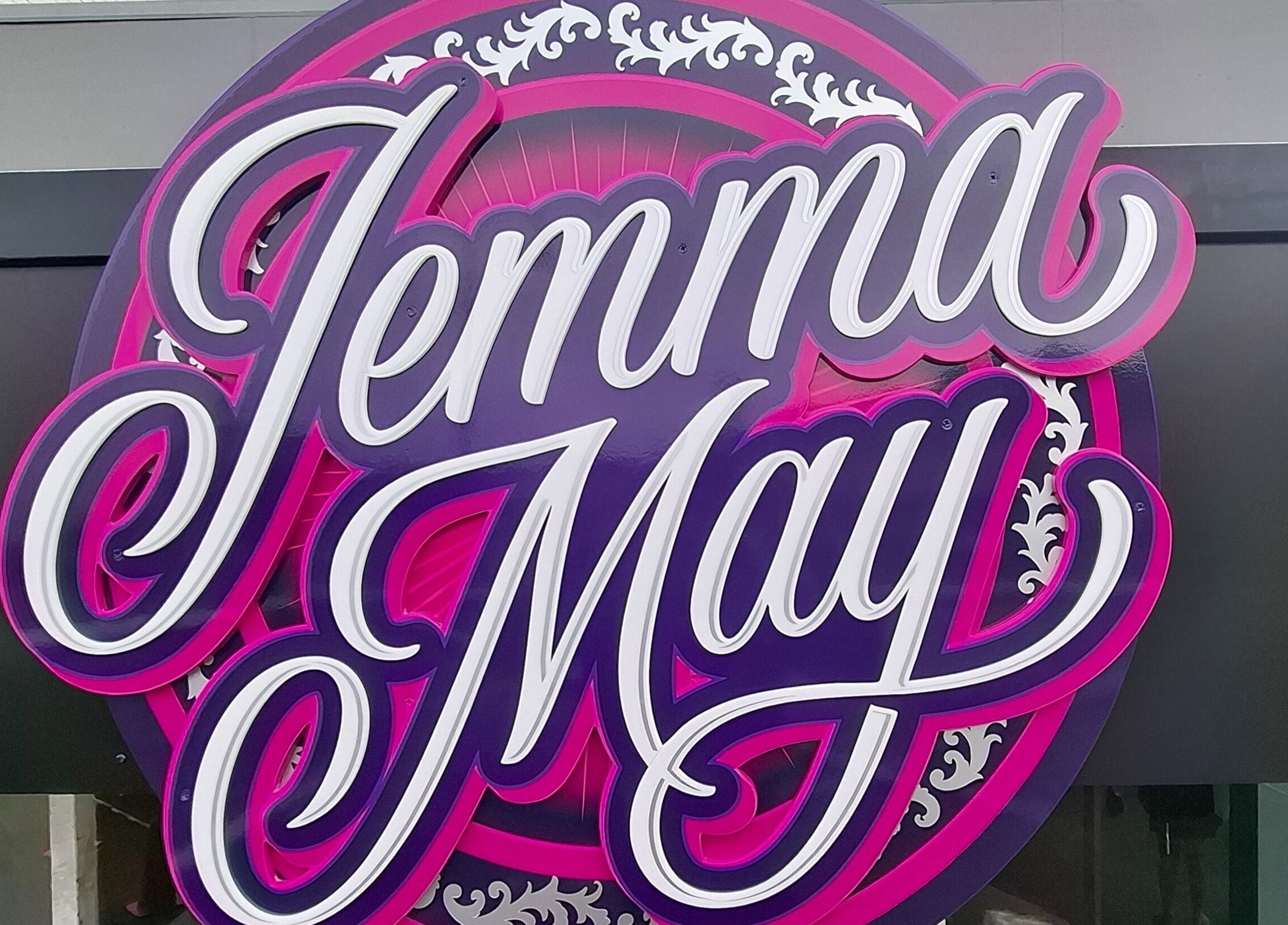 Jemma May sign at Albany, Western Australia, AU, showcasing elegant design and vibrant colors.