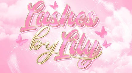 Elegant pink logo of Lashes by Lily with butterflies, located in Dreghorn, Scotland, GB.