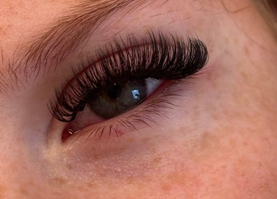 Close-up of eyelash extensions by Lashes by Lily in Dreghorn, Scotland, GB, showcasing elegance and precision.
