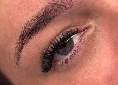 Close-up of eye with voluminous lashes at Lashes by Lily, Dreghorn, Scotland, GB.