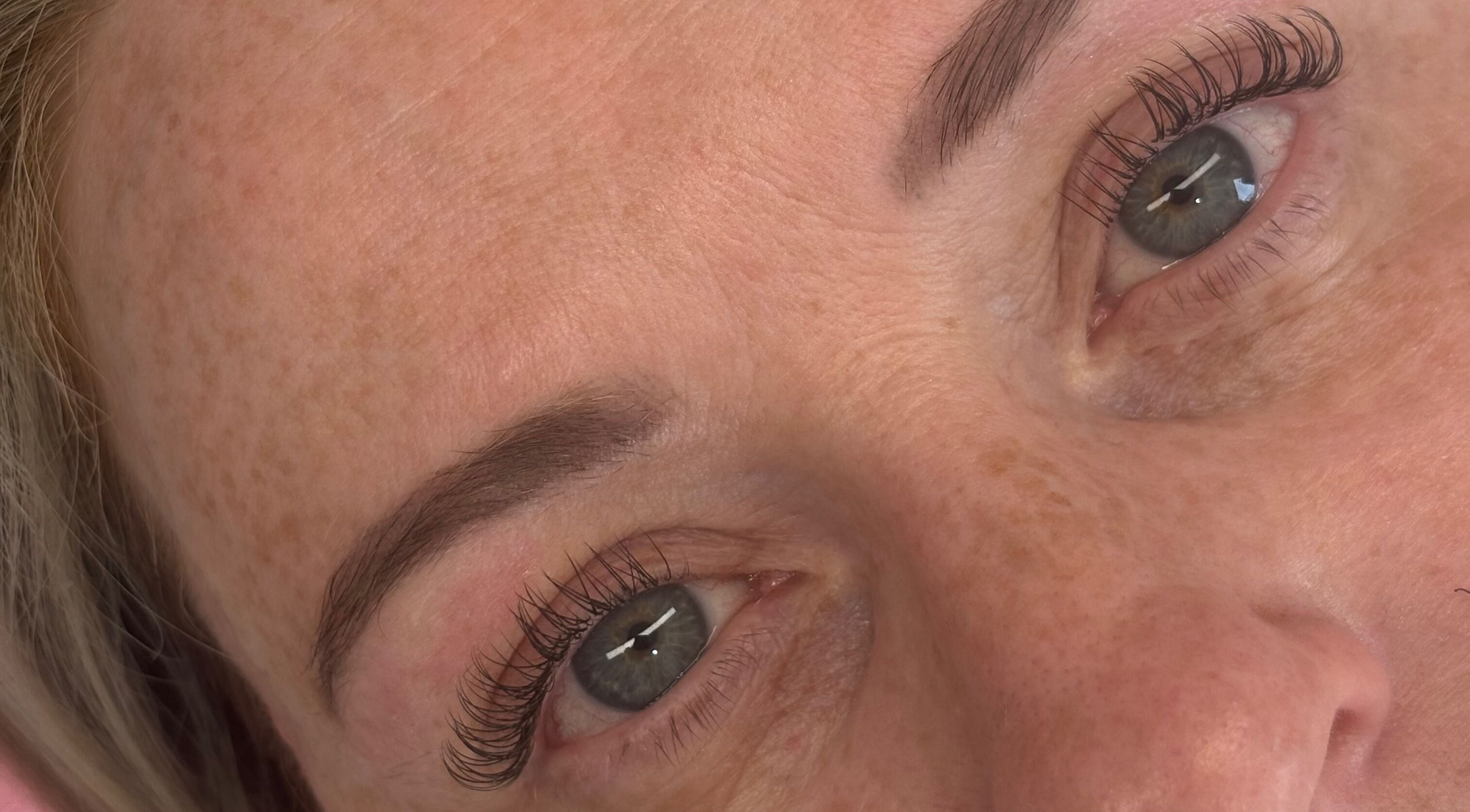 Close-up of expertly done eyelashes at Lashes By Lily in Dreghorn, Scotland, GB.