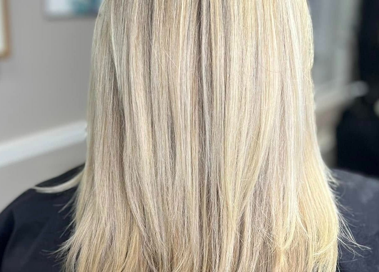 Blonde hairstyle transformation at Studio 36 Salon and Spa in Mobile, Alabama, US.