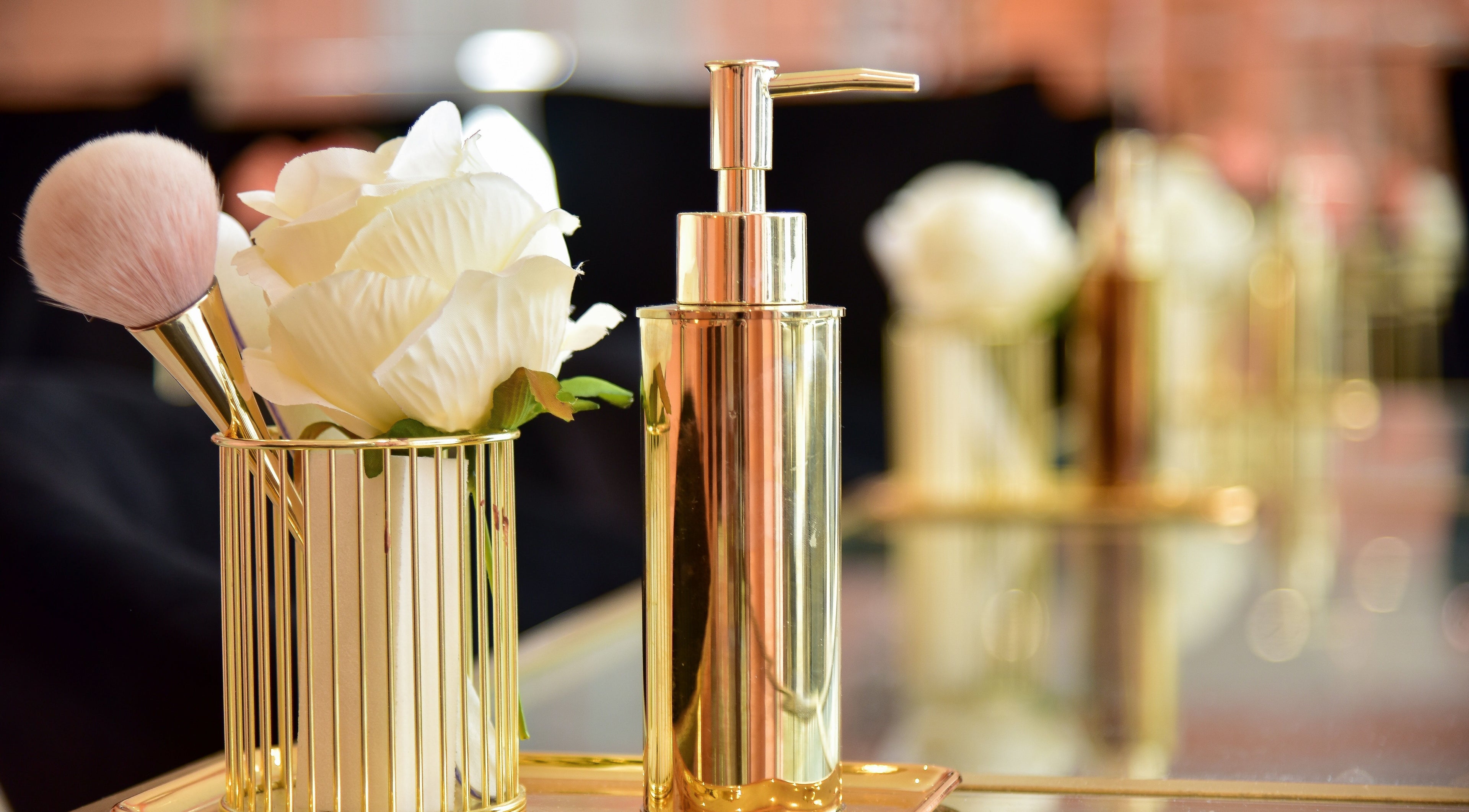 Elegant gold beauty accessories at Collective Beauty London in Coulsdon, England, GB.