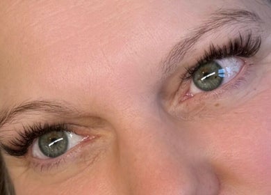 Close-up of elegant eyelash extensions at Glow By Clo in Aldershot, England, GB.